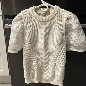 Sea New YorkWomen's Cream Sweater with Eyelet Lace Sleeves